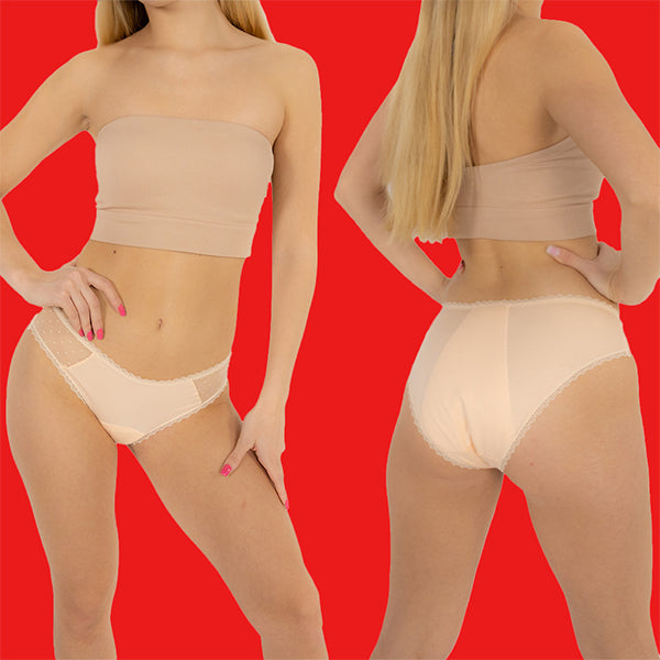 Relixa SLIPS menštruačné nohavičky s čipkou – stredná absorpcia – béžové – foto 2