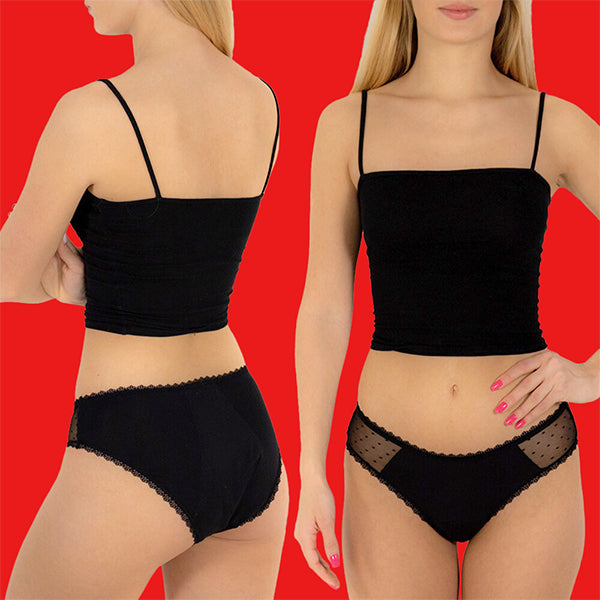 Relixa SLIPS menštruačné nohavičky s čipkou – stredná absorpcia – čierne – foto 2