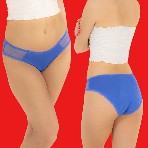 Relixa SLIPS menštruačné nohavičky s čipkou – stredná absorpcia – modré – foto 2